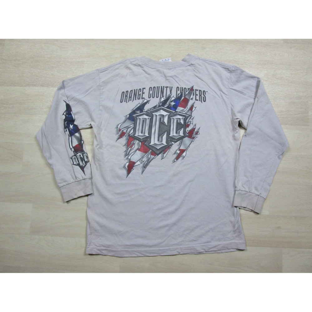 Vintage 2000s Orange County Choppers Biker Long Sleeve T Shirt Size (M) Y2K Flag
